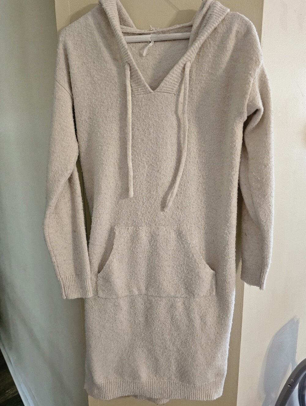 Cozy Hooded Sweater Dress in Cream
